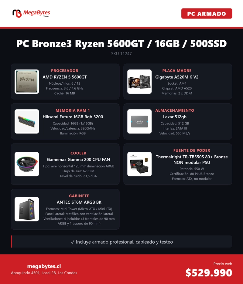 PC BRONZE 3 RYZEN 5 5600GT / 16GB DDR4 / 500SSD - 2