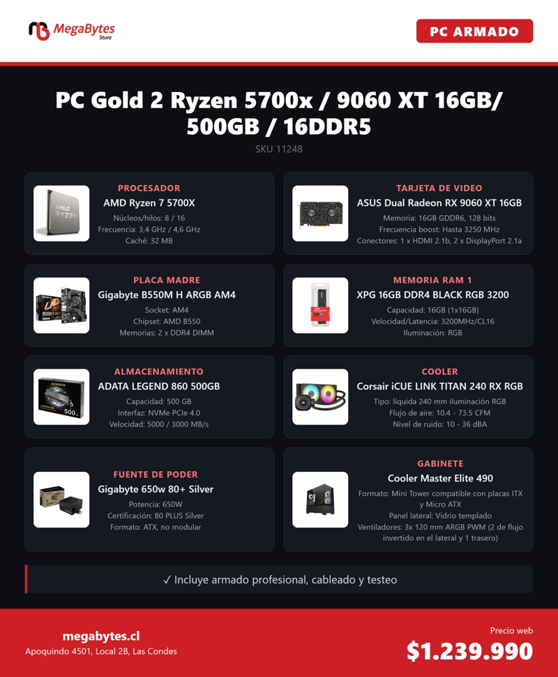 PC GOLD 2 RYZEN 5700X / 9060 XT 16GB/ 16GB DDR4/ 500GB NVME - 1