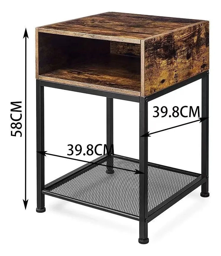 VELADOR MESA AUXILIAR LATERAL DE 2 NIVELES - MADERA MATE MARRON - 4