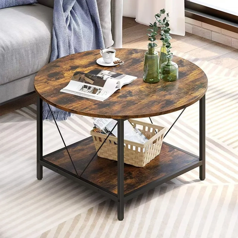 MESA DE CENTRO LATERAL LIVING REDONDA DOBLE NIVELES - MARRON OSCURO - 1