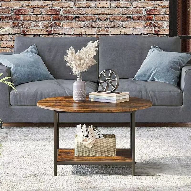 MESA DE CENTRO LATERAL LIVING REDONDA DOBLE NIVELES - MARRON OSCURO - 2