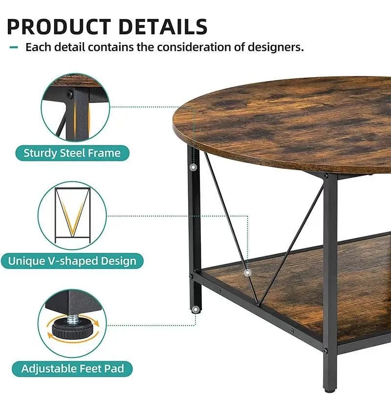 MESA DE CENTRO LATERAL LIVING REDONDA DOBLE NIVELES - MARRON OSCURO - 3