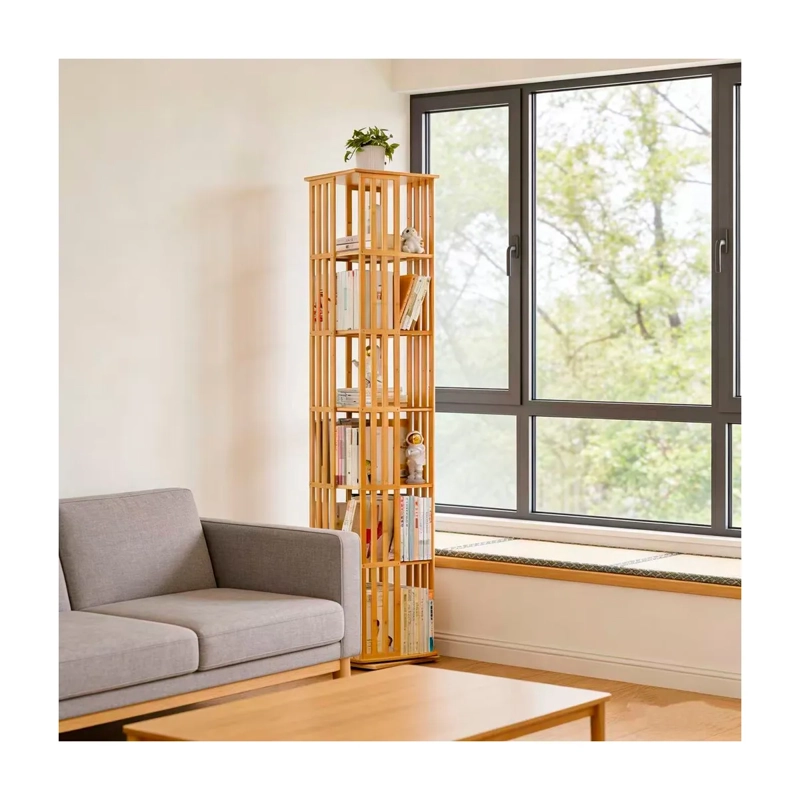 LIBRERO GIRATORIO 360 DE BAMBU CON ESTANTES 37X37X178CM BAMBU - 5