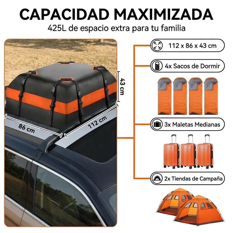 BOLSO PORTA EQUIPAJE IMPERMEABLE PARA TECHO DE AUTO 425L - 5