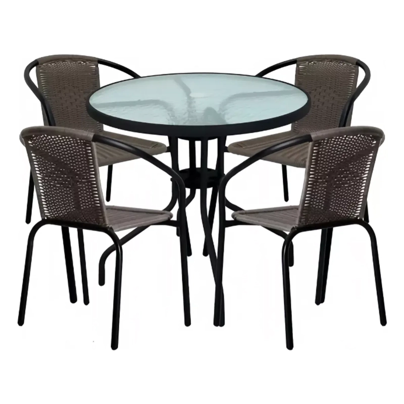 JUEGO TERRAZA COMEDOR CON 4 SILLAS RATAN CAFE OSCURO - 1