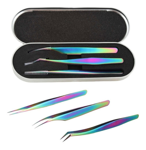 KIT DE PINZA PARA EXTENSIÓN DE PESTAÑA 3 PINZAS TORNASOL - COLOR_80: ACERO