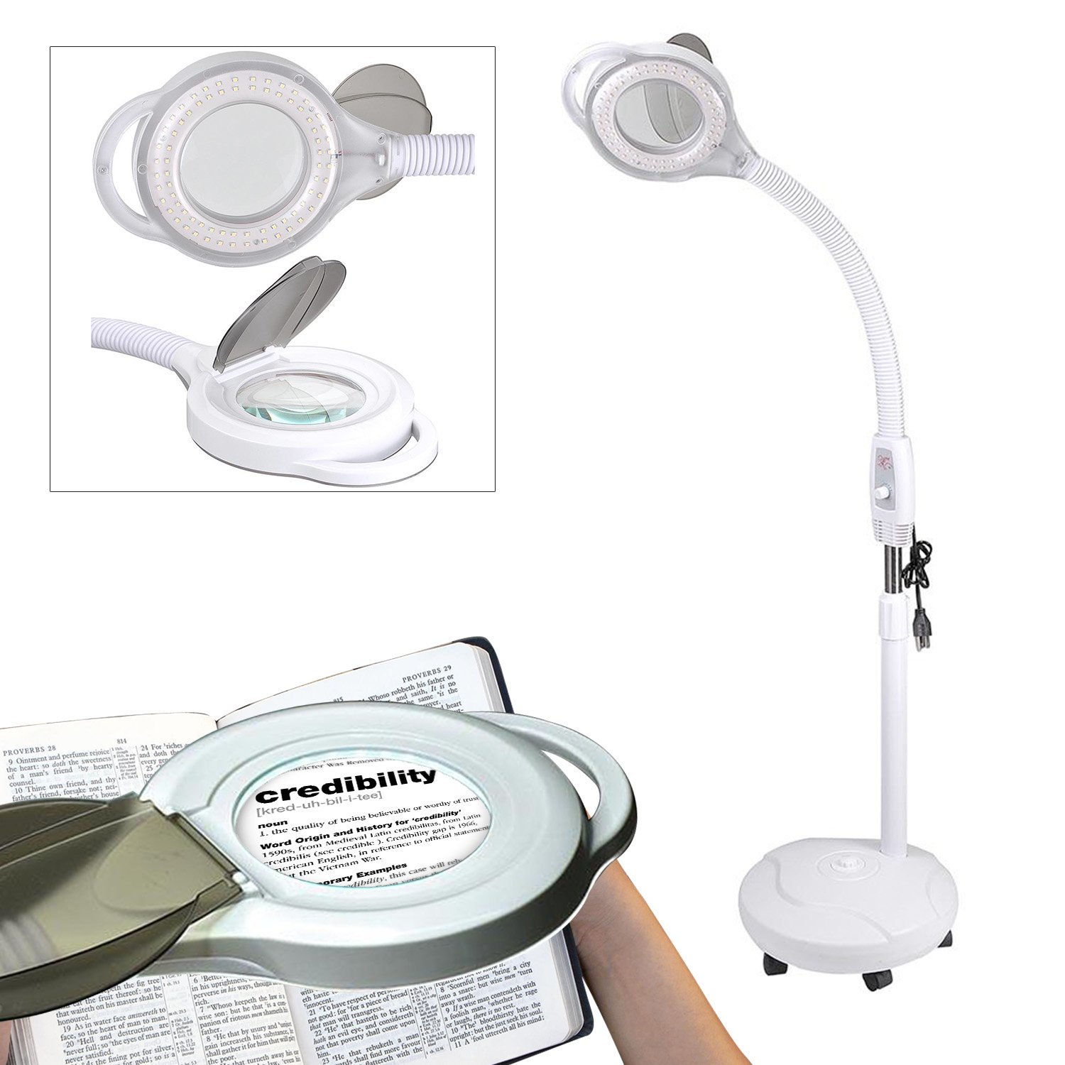 LUPA CON LUZ LED CON PEDESTAL Y RUEDAS - 1