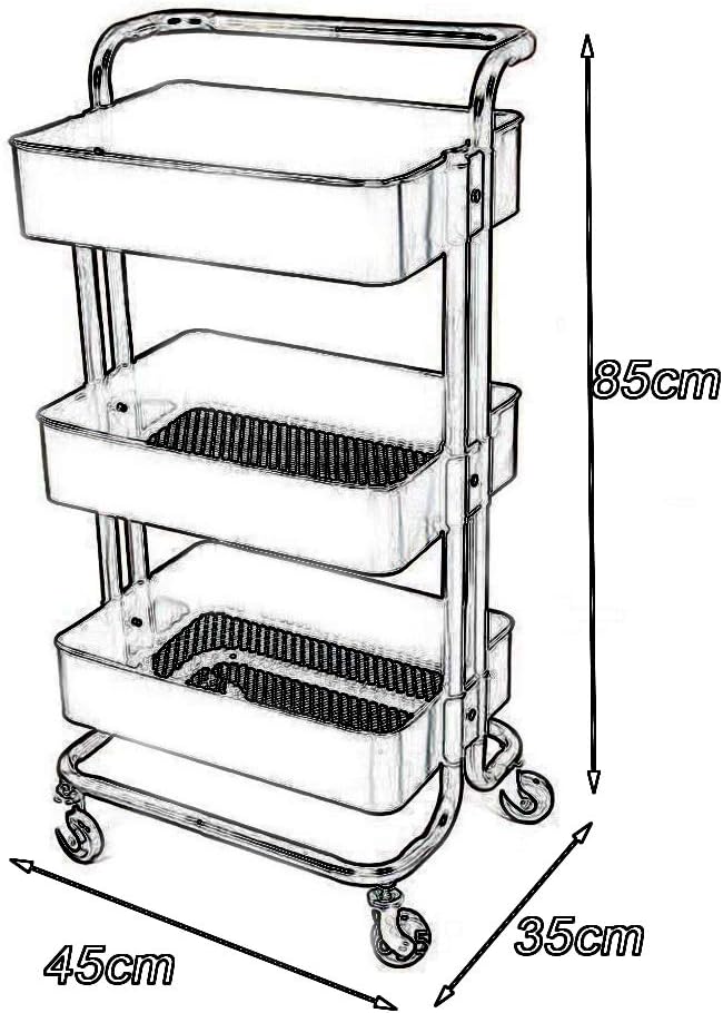 CARRITO ORGANIZADOR CON RUEDAS DE METAL DE 3NIVELES CON ASA COLOR ROSA - 2
