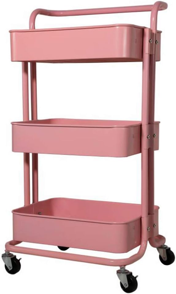 CARRITO ORGANIZADOR CON RUEDAS DE METAL DE 3NIVELES CON ASA COLOR ROSA - 4