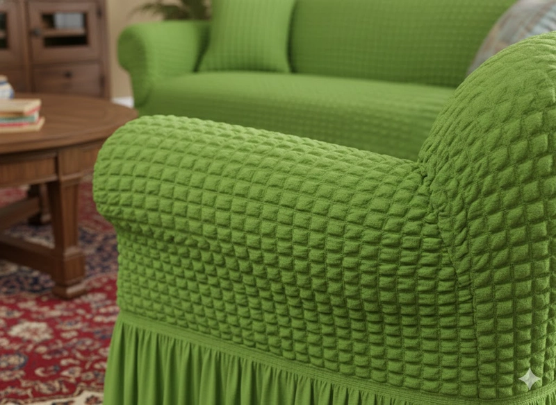 FUNDA SILLON ESTILO TURCO 3+1+1 UNICOLOR SET DE 3 FUNDAS COLOR VERDE - 4