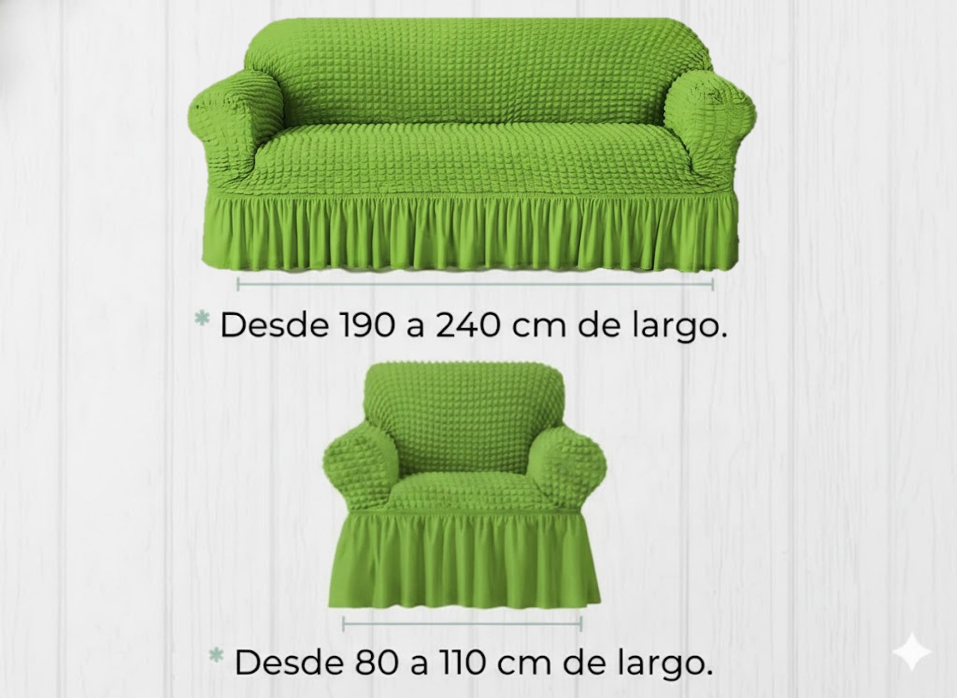FUNDA SILLON ESTILO TURCO 3+1+1 UNICOLOR SET DE 3 FUNDAS COLOR VERDE - 6