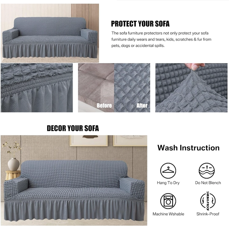 FUNDA SILLON ESTILO TURCO 3+1+1 UNICOLOR SET DE 3 FUNDAS COLOR GRIS - 5