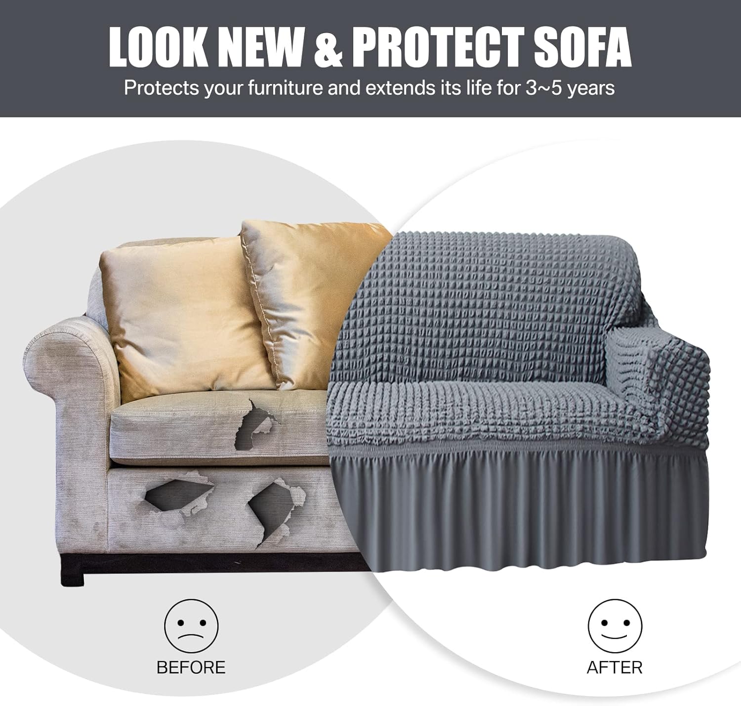 FUNDA SILLON ESTILO TURCO 3+1+1 UNICOLOR SET DE 3 FUNDAS COLOR GRIS - 7