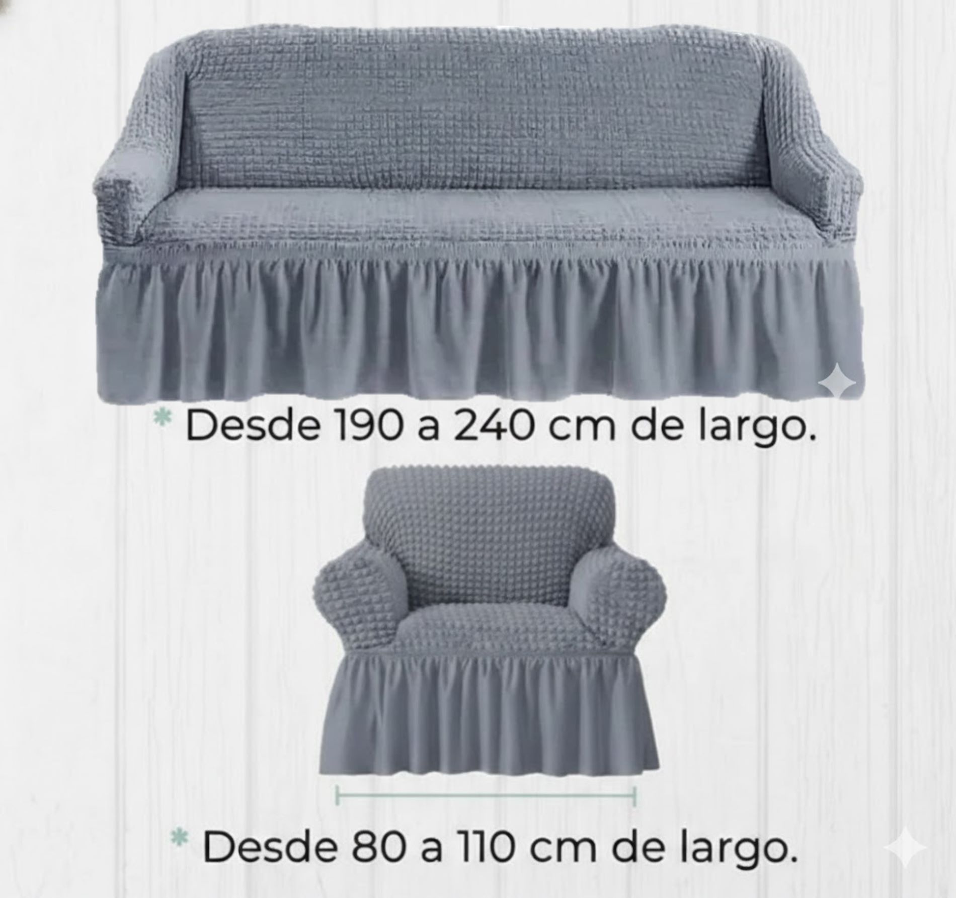 FUNDA SILLON ESTILO TURCO 3+1+1 UNICOLOR SET DE 3 FUNDAS COLOR GRIS - 8