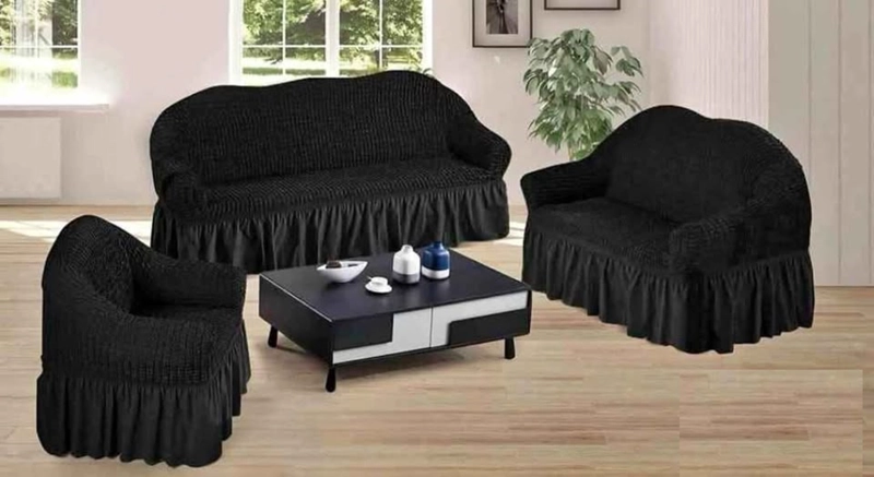 FUNDA SILLON ESTILO TURCO 3+1+1 UNICOLOR SET DE 3 FUNDAS COLOR NEGRO - 2