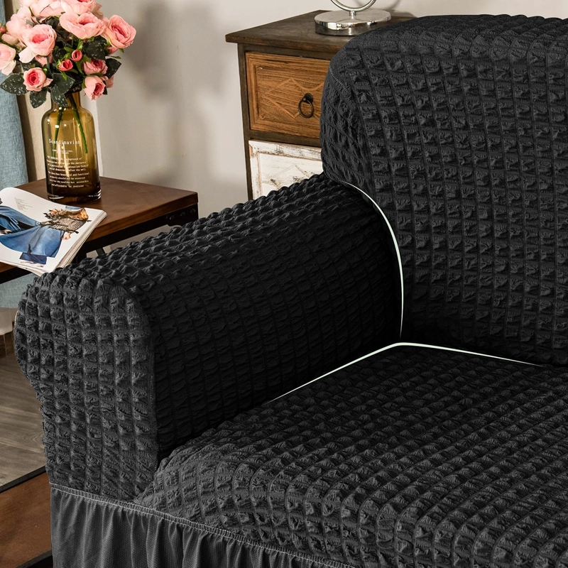 FUNDA SILLON ESTILO TURCO 3+1+1 UNICOLOR SET DE 3 FUNDAS COLOR NEGRO - 5