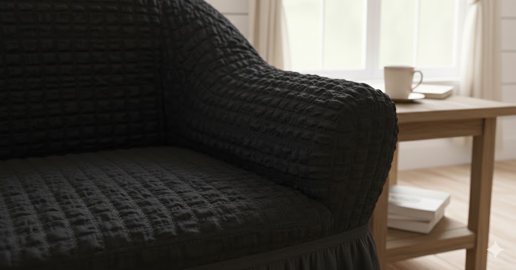 FUNDA SILLON ESTILO TURCO 3+1+1 UNICOLOR SET DE 3 FUNDAS COLOR NEGRO - 7