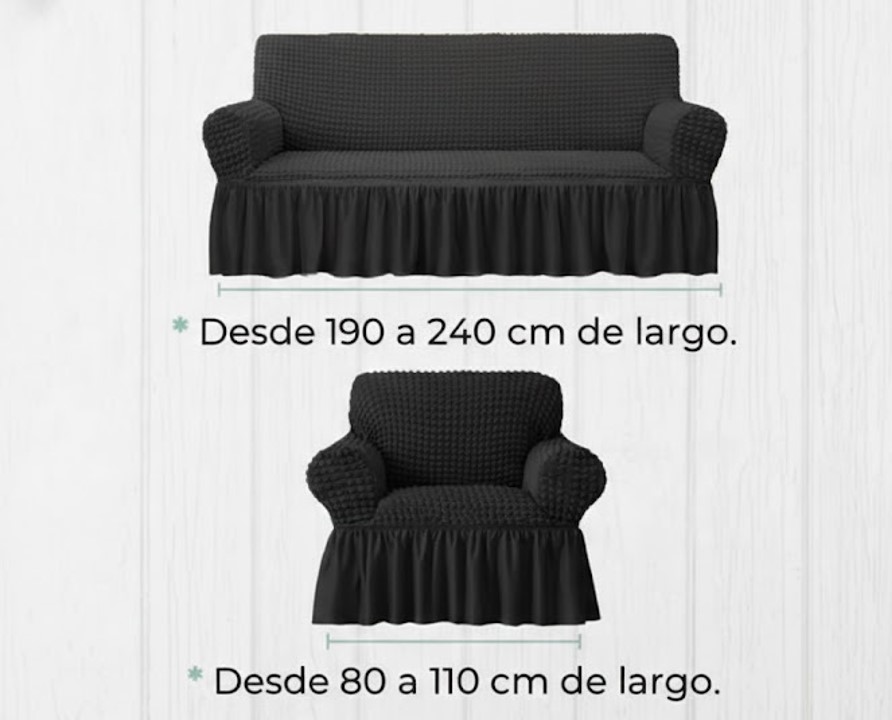 FUNDA SILLON ESTILO TURCO 3+1+1 UNICOLOR SET DE 3 FUNDAS COLOR NEGRO - 8