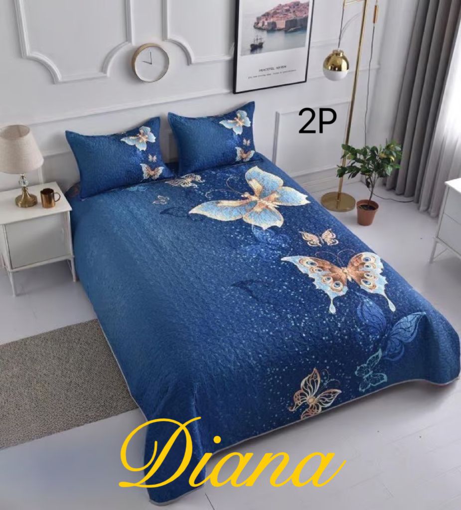 CUBRECAMA 2 PLAZAS AZUL QUILT VERANO MARIPOSAS - 1