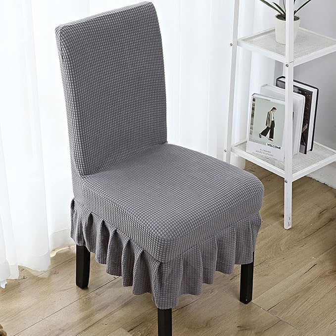 FUNDA SET 6 SILLA CUADRILLE CON FALDON GRIS CLARO - 1