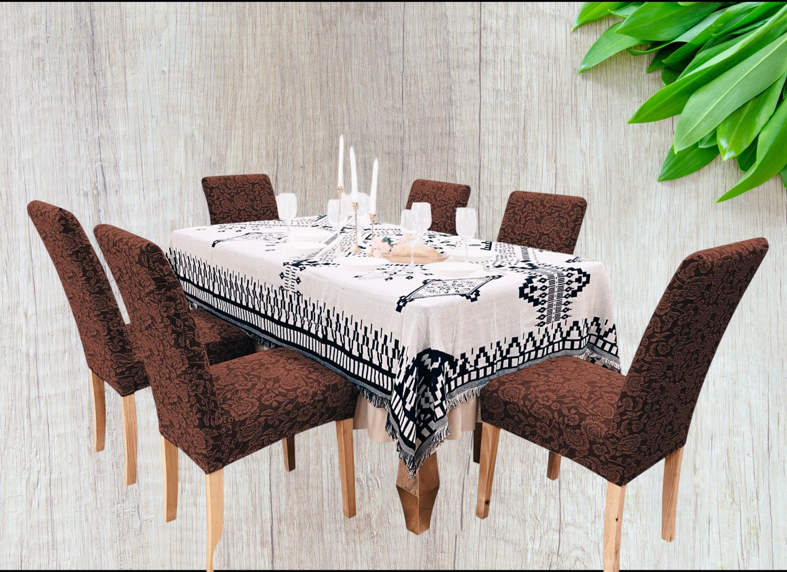 FUNDA PACK 6 CUBRE SILLA COMEDOR FLORES CAFÉ - 2