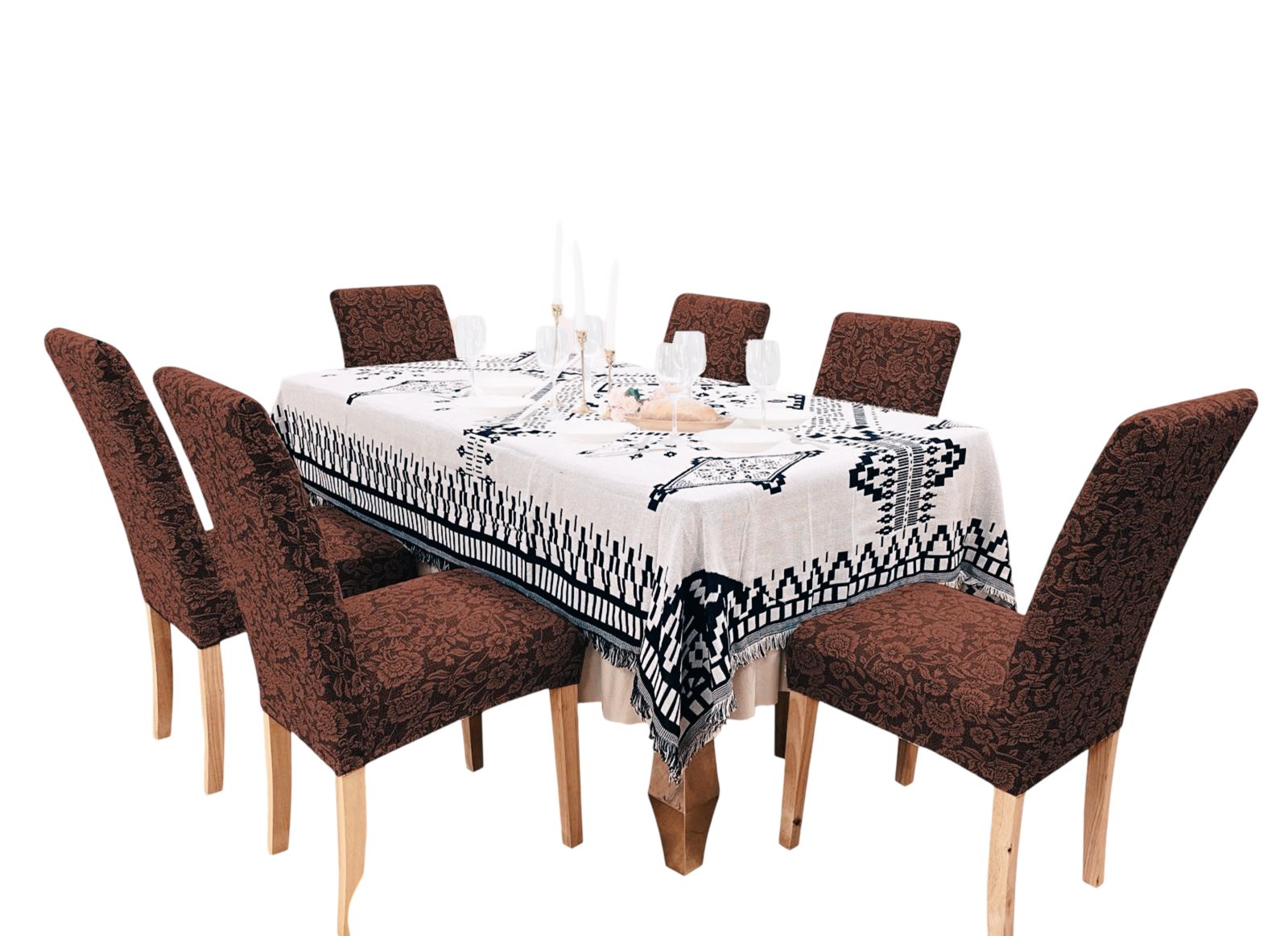 FUNDA PACK 6 CUBRE SILLA COMEDOR FLORES CAFÉ - 3
