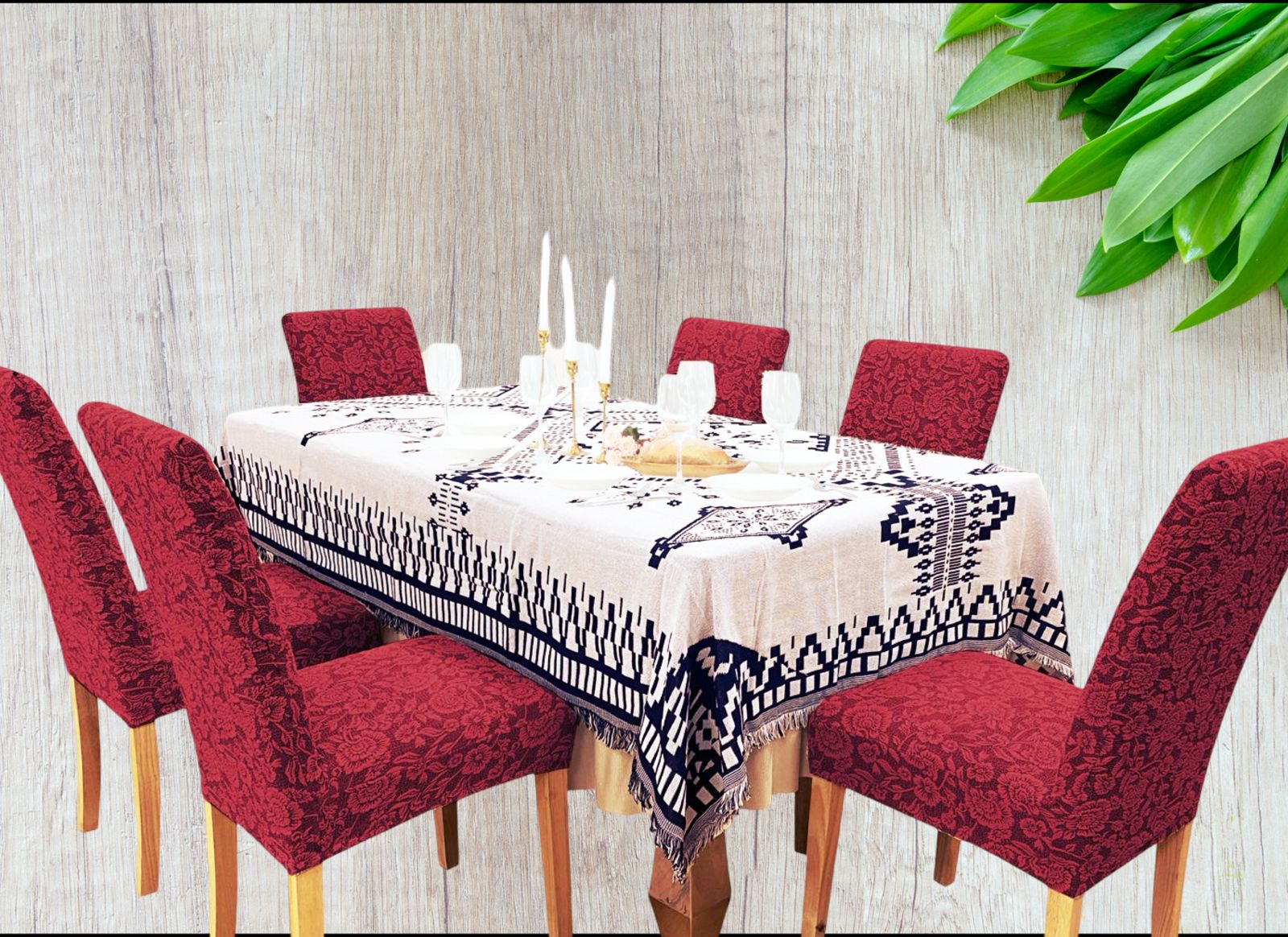 FUNDA PACK 6 CUBRE SILLA COMEDOR FLORES BURDEO - 2