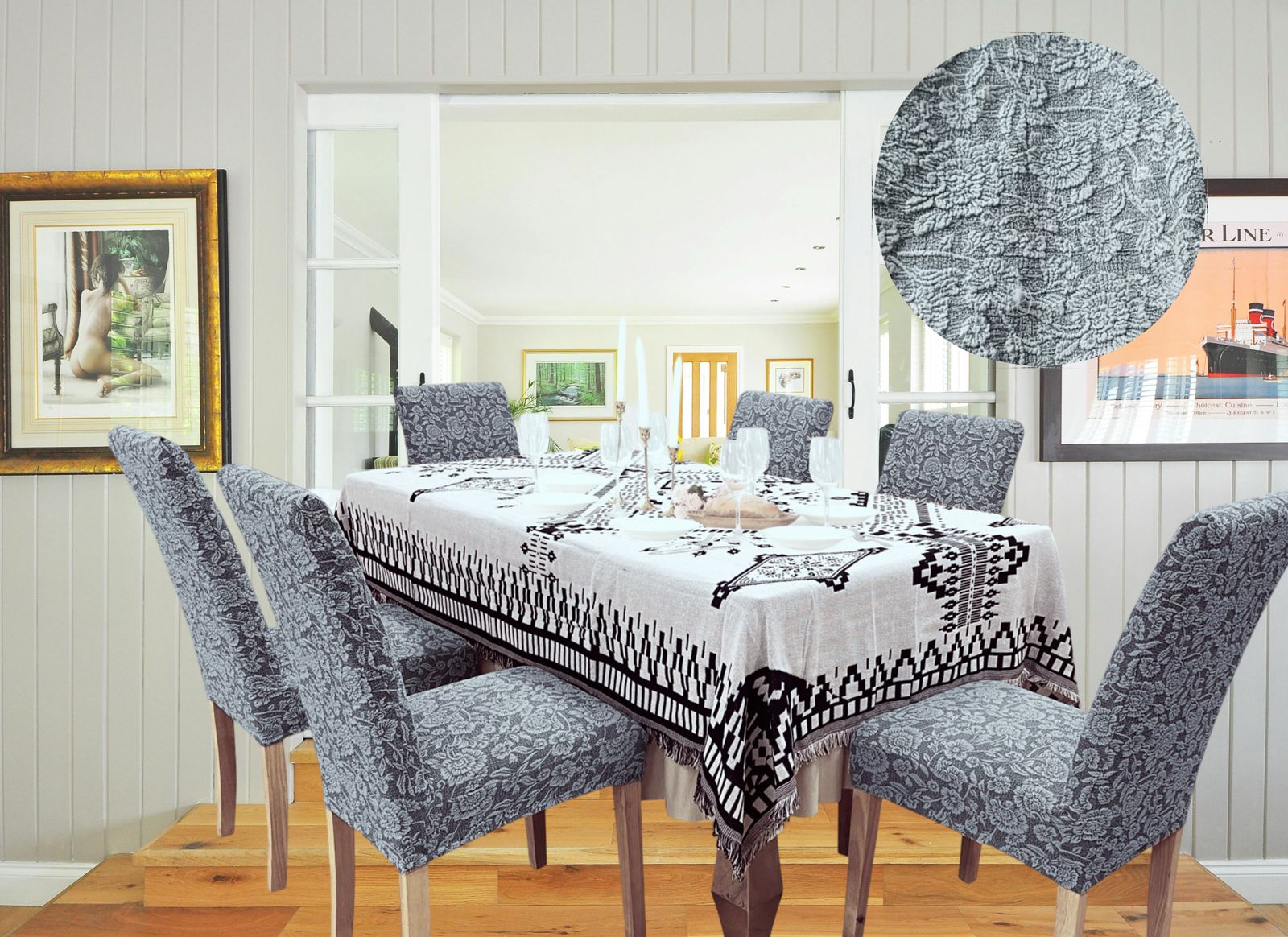 FUNDA PACK 6 CUBRE SILLA COMEDOR FLORES CELESTE - 1