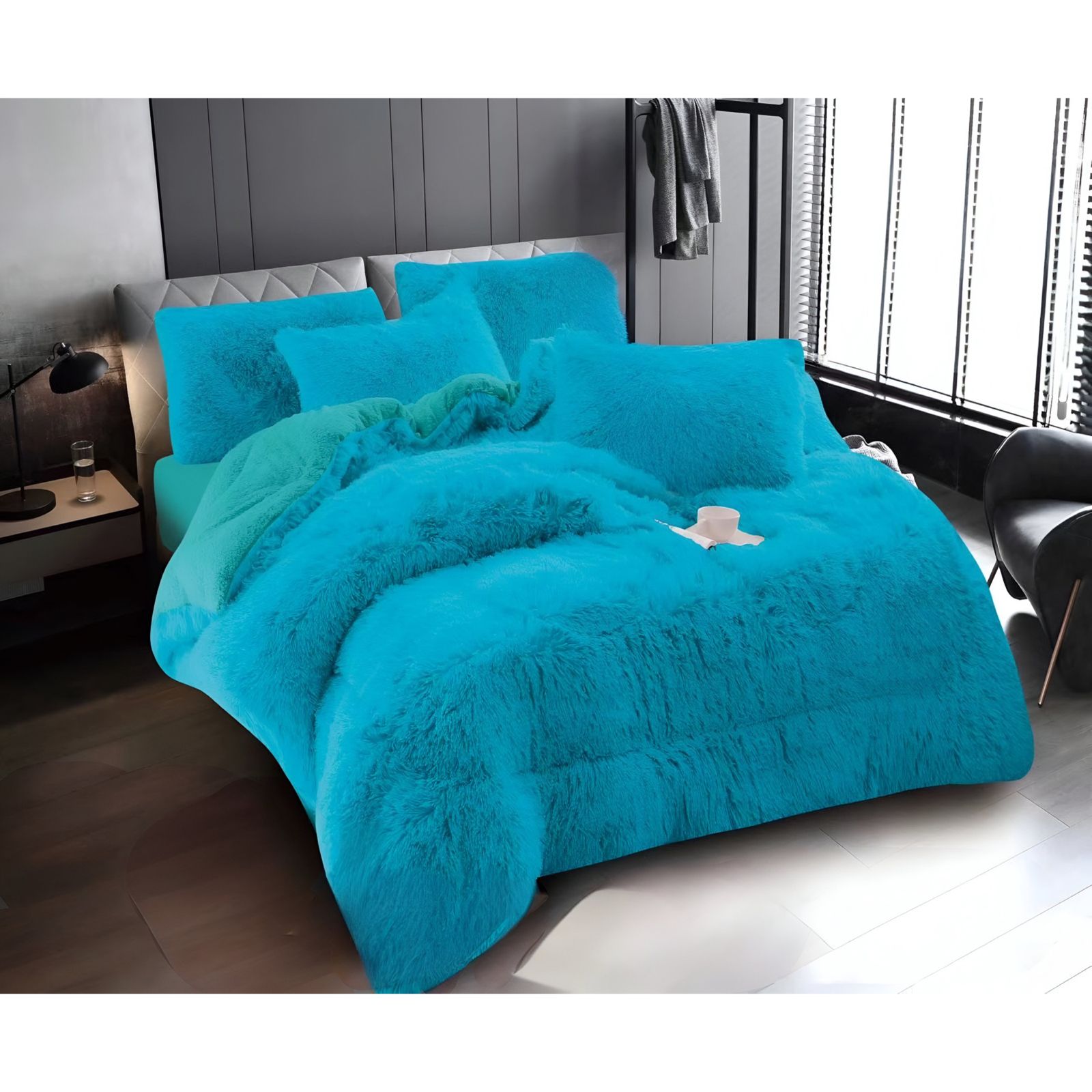 COBERTOR PELUDO CHIPORRO TURQUESA 2 PLAZAS +2 FUNDAS DE ALMOHADA - 1