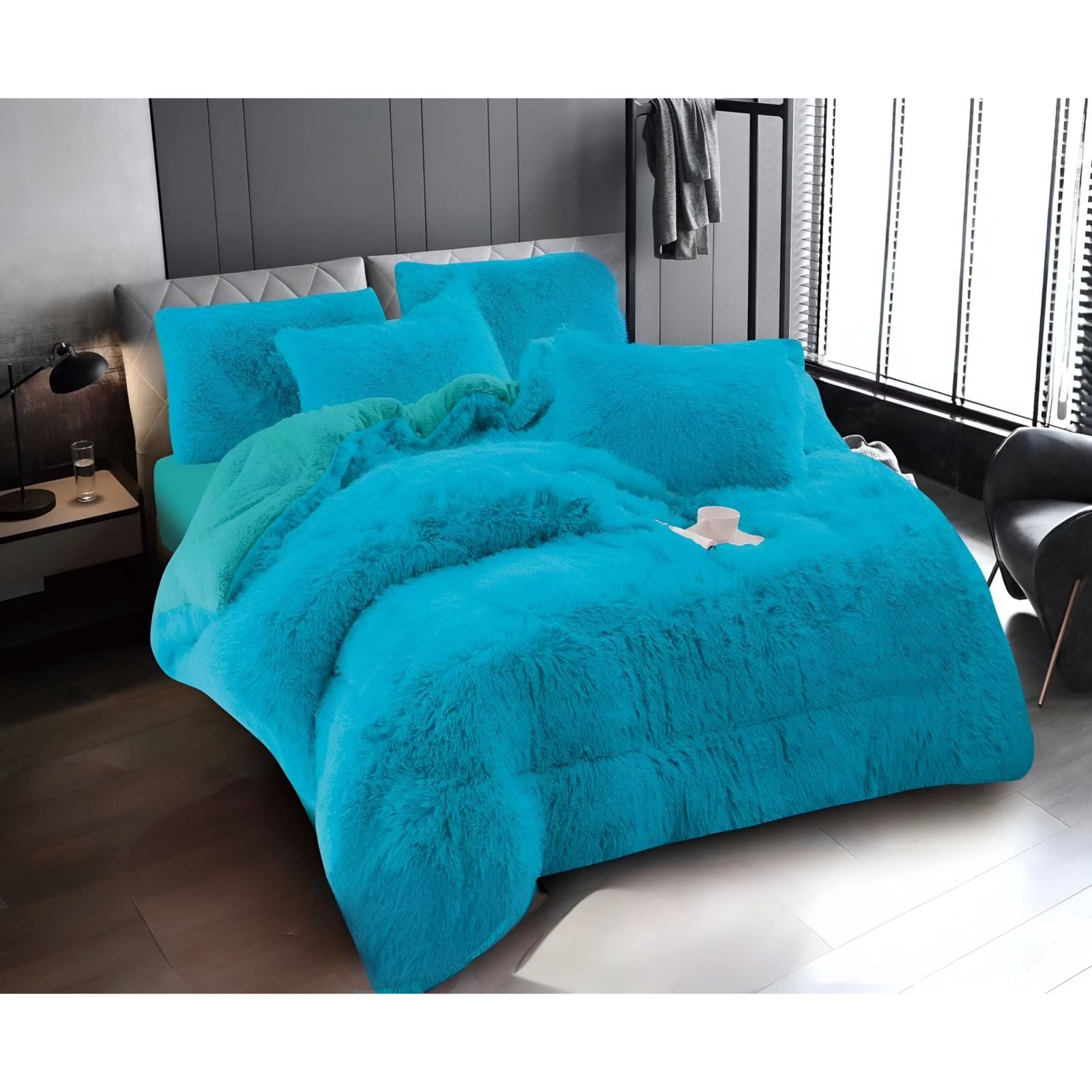 COBERTOR PELUDO CHIPORRO TURQUESA KING +2 FUNDAS DE ALMOHADA - 1