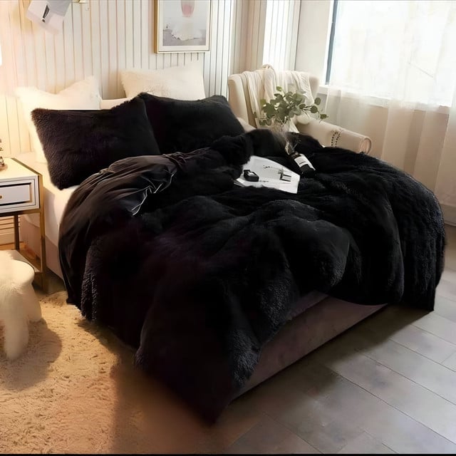 COBERTOR PELUDO CHIPORRO NEGRO 2 PLAZAS +2 FUNDAS DE ALMOHADA - 1