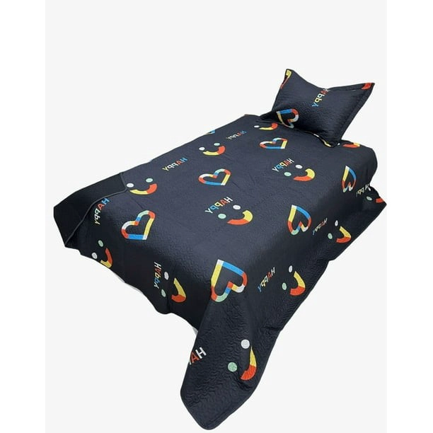 CUBRECAMA QUILT DE VERANO 1.5 PLAZA CON DISEÑO GRIS DE PERRITO - 2
