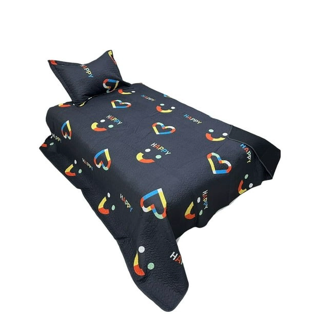CUBRECAMA QUILT DE VERANO 1.5 PLAZA CON DISEÑO GRIS DE PERRITO - 3