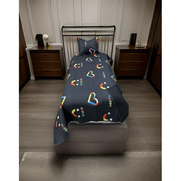 CUBRECAMA QUILT DE VERANO 1.5 PLAZA CON DISEÑO GRIS DE PERRITO - 4