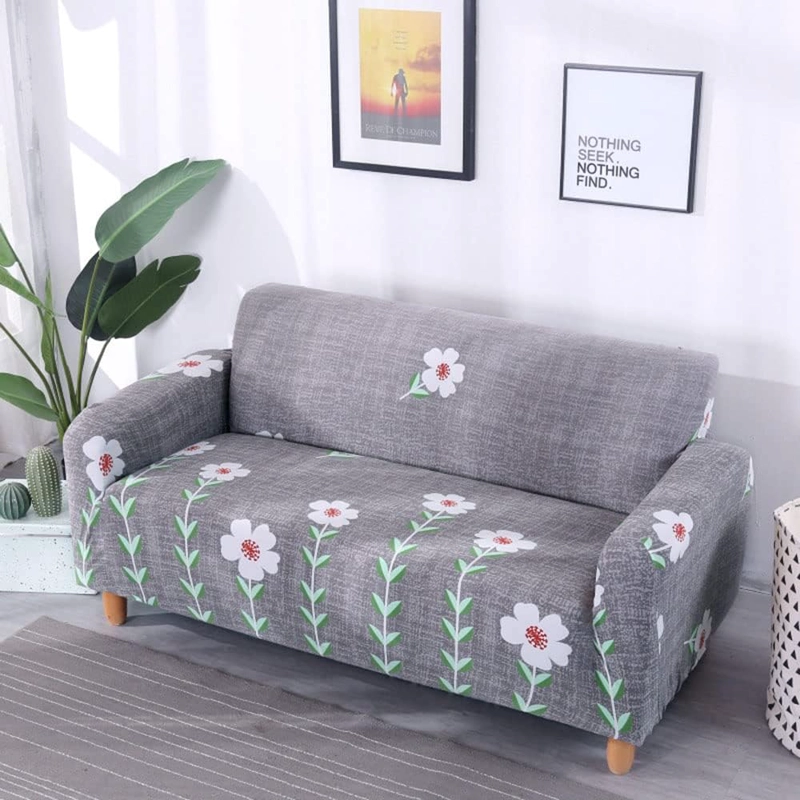 FUNDA SILLON ELASTIZADO 4 CUERPO 235CM HASTA 300CM CON DISEÑO GRIS FLORES - 2