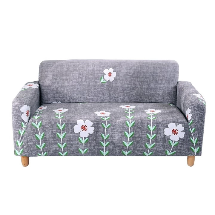 FUNDA SILLON ELASTIZADO 4 CUERPO 235CM HASTA 300CM CON DISEÑO GRIS FLORES - 3