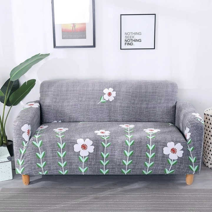 FUNDA SILLON ELASTIZADO 4 CUERPO 235CM HASTA 300CM CON DISEÑO GRIS FLORES - 4