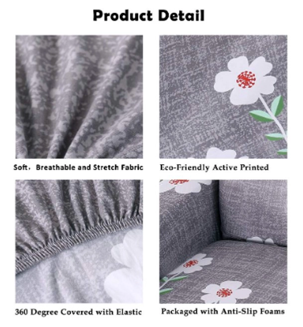 FUNDA SILLON ELASTIZADO 4 CUERPO 235CM HASTA 300CM CON DISEÑO GRIS FLORES - 6