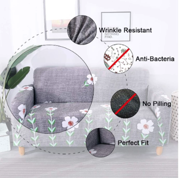 FUNDA SILLON ELASTIZADO 4 CUERPO 235CM HASTA 300CM CON DISEÑO GRIS FLORES - 7
