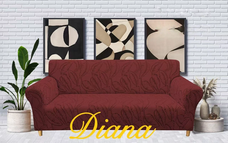 FUNDA SILLON ELASTIZADO 4 CUERPO 230CM/300CM COLOR BURDEO DISEÑO HOJAS - 1