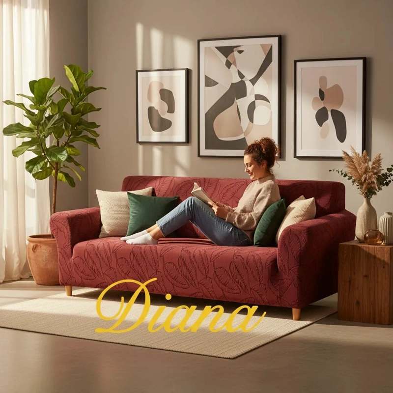 FUNDA SILLON ELASTIZADO 4 CUERPO 230CM/300CM COLOR BURDEO DISEÑO HOJAS - 2