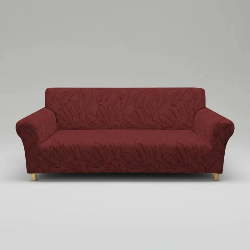 FUNDA SILLON ELASTIZADO 4 CUERPO 230CM/300CM COLOR BURDEO DISEÑO HOJAS - 8