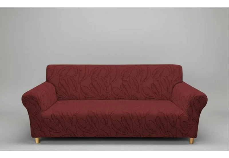 FUNDA SILLON ELASTIZADO 4 CUERPO 230CM/300CM COLOR BURDEO DISEÑO HOJAS - 9
