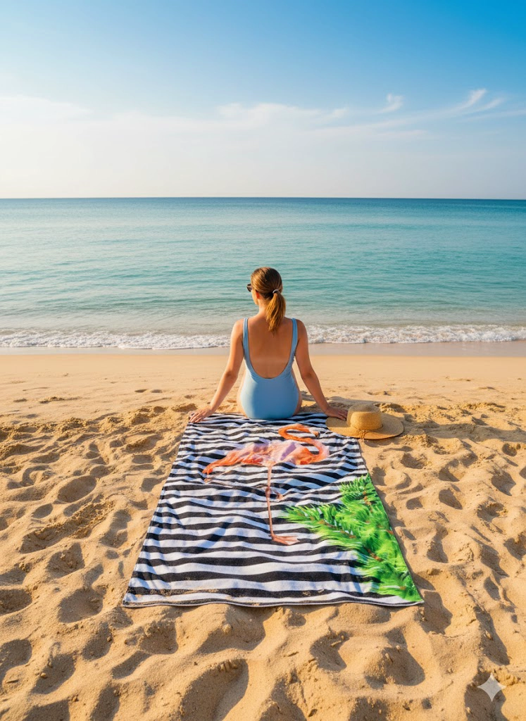 TOALLA DE PLAYA Y PISCINA DE MICROFIBRA SECADO RAPIDO Y CON DISEÑO AUTO FLORES 75X150CM - 2