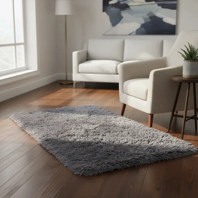 ALFOMBRA PELUDA DE ENTRADA O BAJADA DE CAMA TIPO SHAGGY 50CM X 80CM UNICOLOR TURQUESA - 1