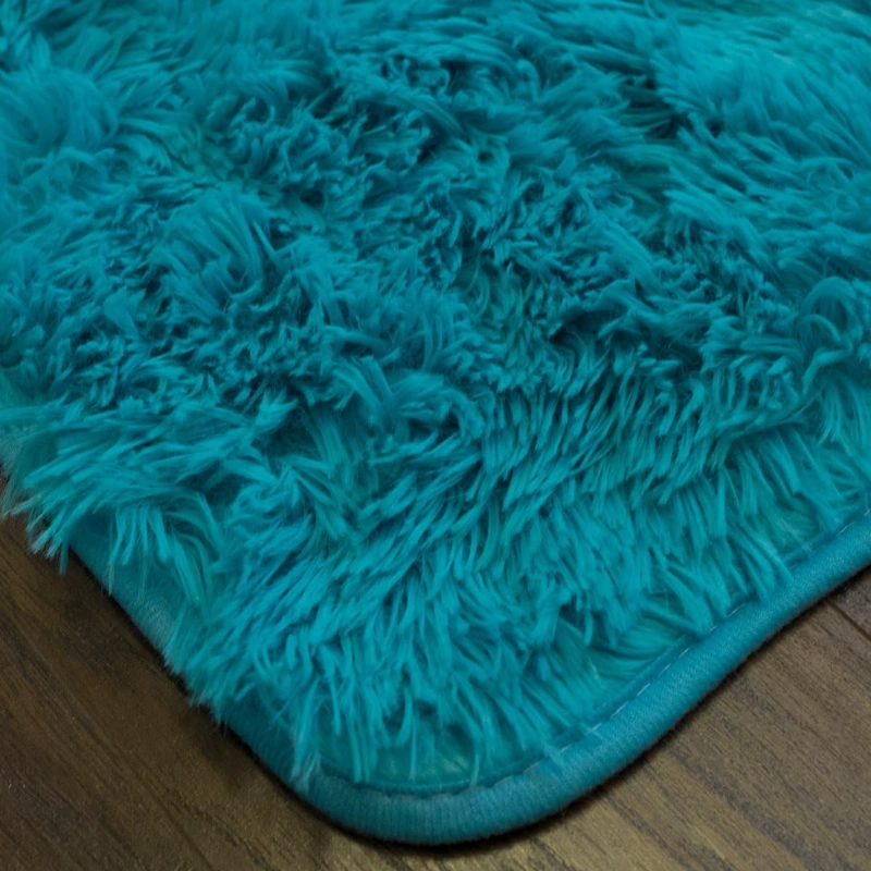 ALFOMBRA PELUDA DE ENTRADA O BAJADA DE CAMA TIPO SHAGGY 50CM X 80CM UNICOLOR TURQUESA - 3