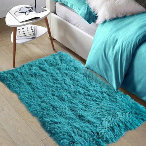 ALFOMBRA PELUDA DE ENTRADA O BAJADA DE CAMA TIPO SHAGGY 50CM X 80CM UNICOLOR TURQUESA - 5