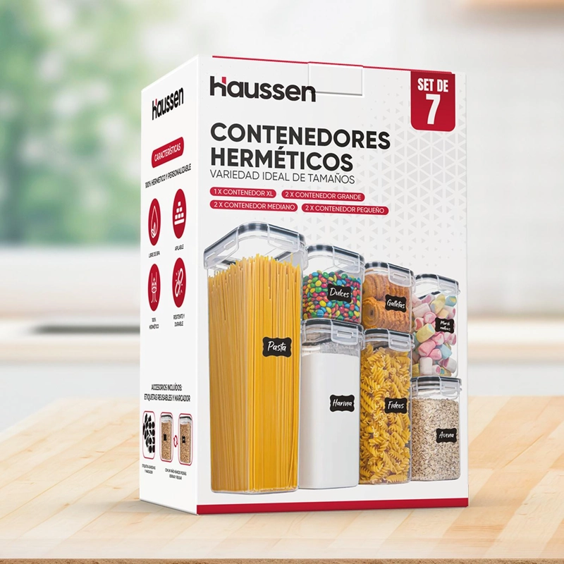 SET DE 7 CONTENEDORES ALMACENAMIENTO HERME TICOS HAUSSEN - 6