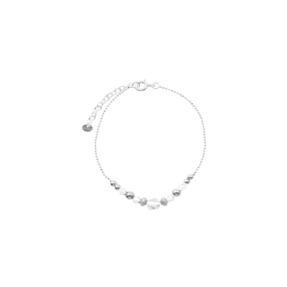 PULSERA FERSHOP CADENA PUNTO BOLAS SATINADAS LISAS Y CRISTALES PLATA - 1