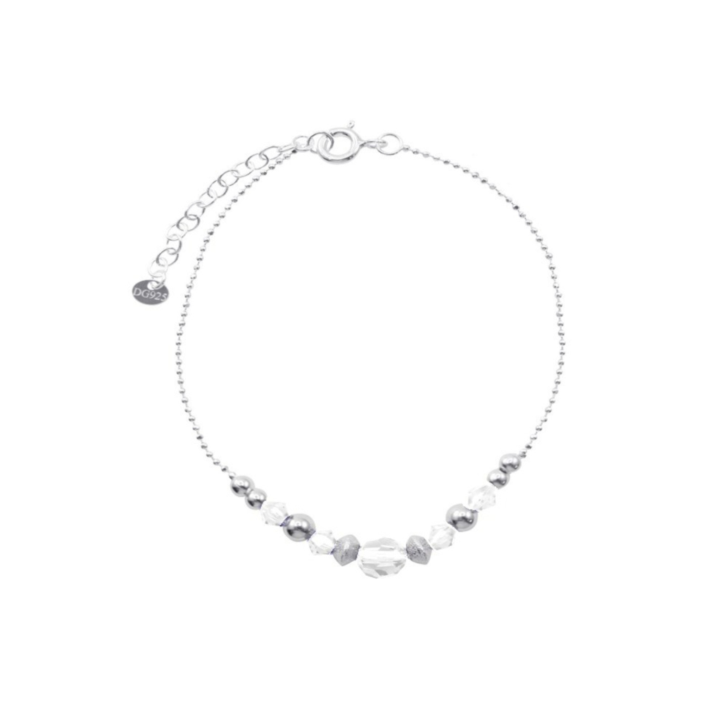 PULSERA FERSHOP CADENA PUNTO BOLAS SATINADAS LISAS Y CRISTALES PLATA - 2